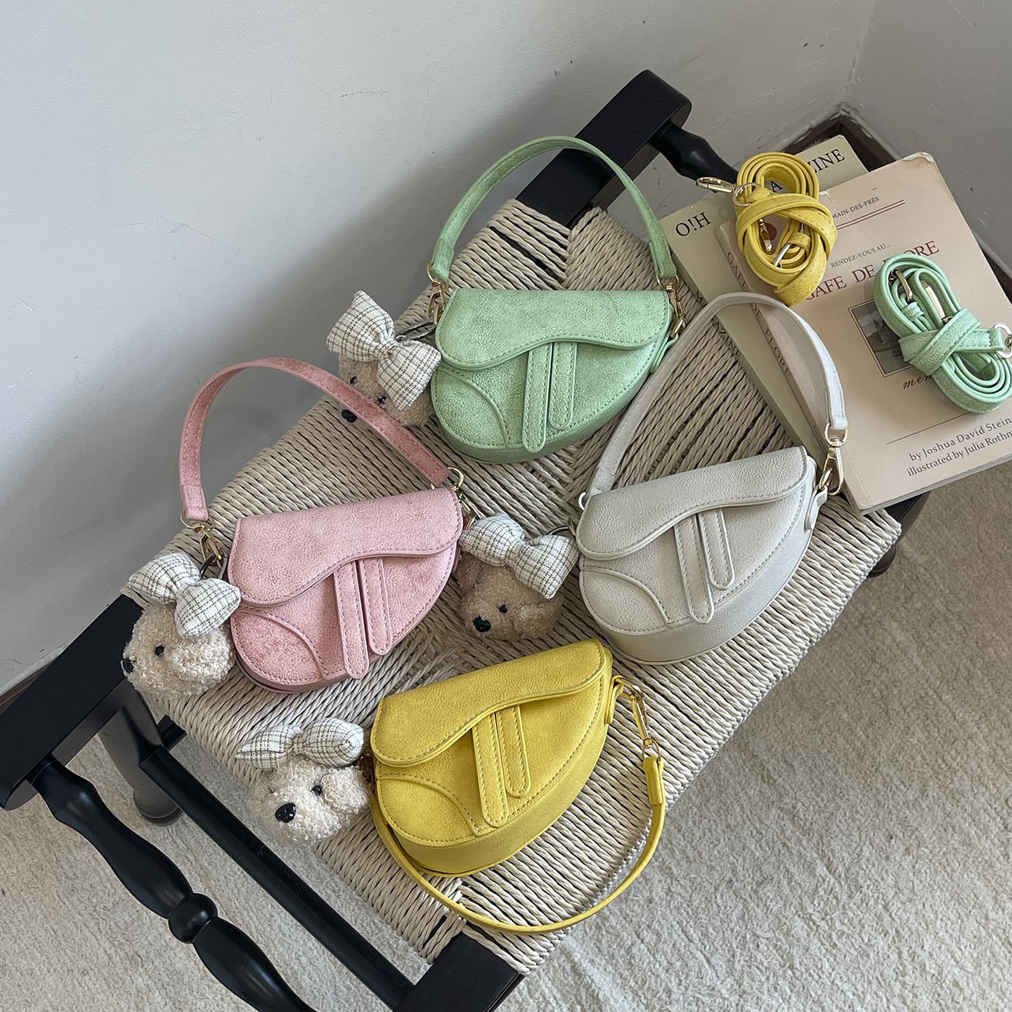 Simple Solid Color Kids Bag, Korean Retro Matte Finish, Unisex Shoulder Bag, Small Mini Baby Saddle Bag