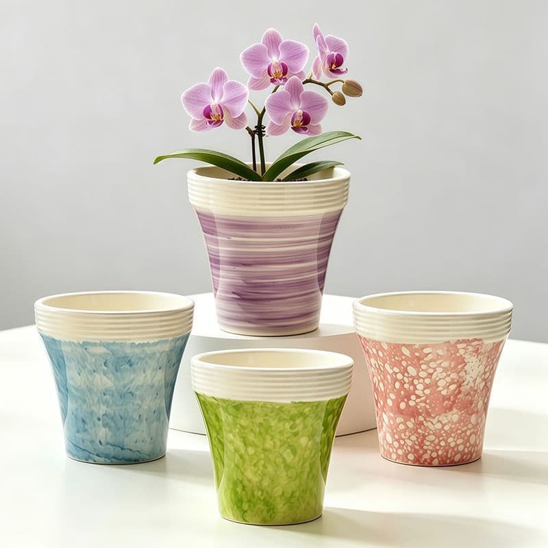 Wholesale Ceramic Flower Pot with Saucer, Phalaenopsis Orchid Pot, Home Festive Premium Planter, Succulent Green Plant Pot