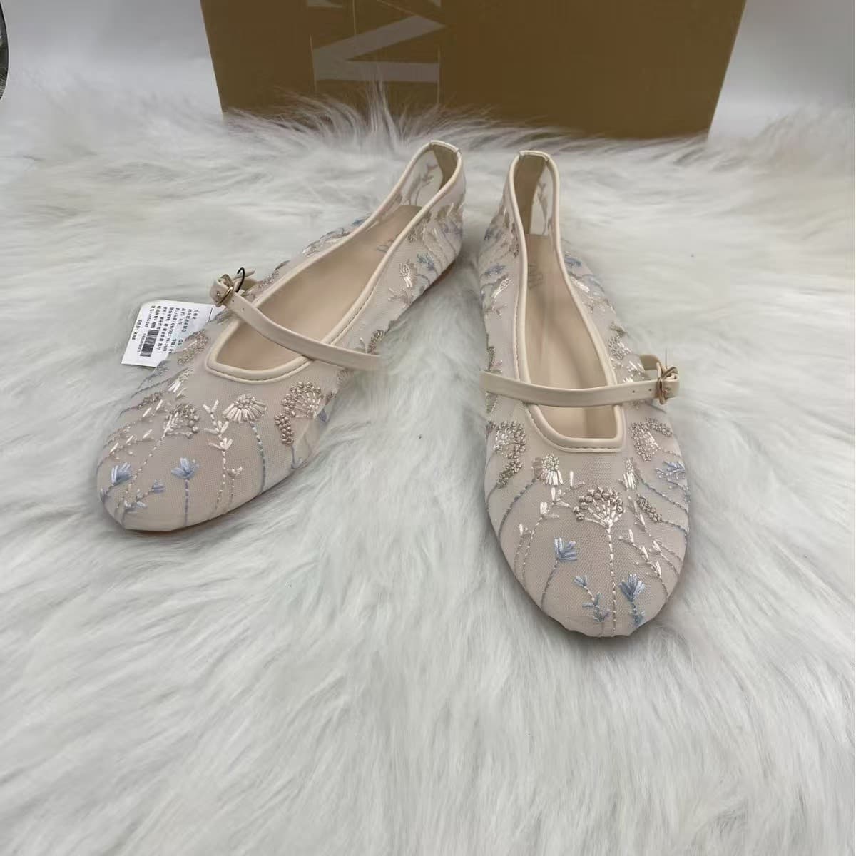 ZA Spain 2025 winter new flat women's shoes embroidered mesh flat ballet shoes fashionable shallow single shoes for women