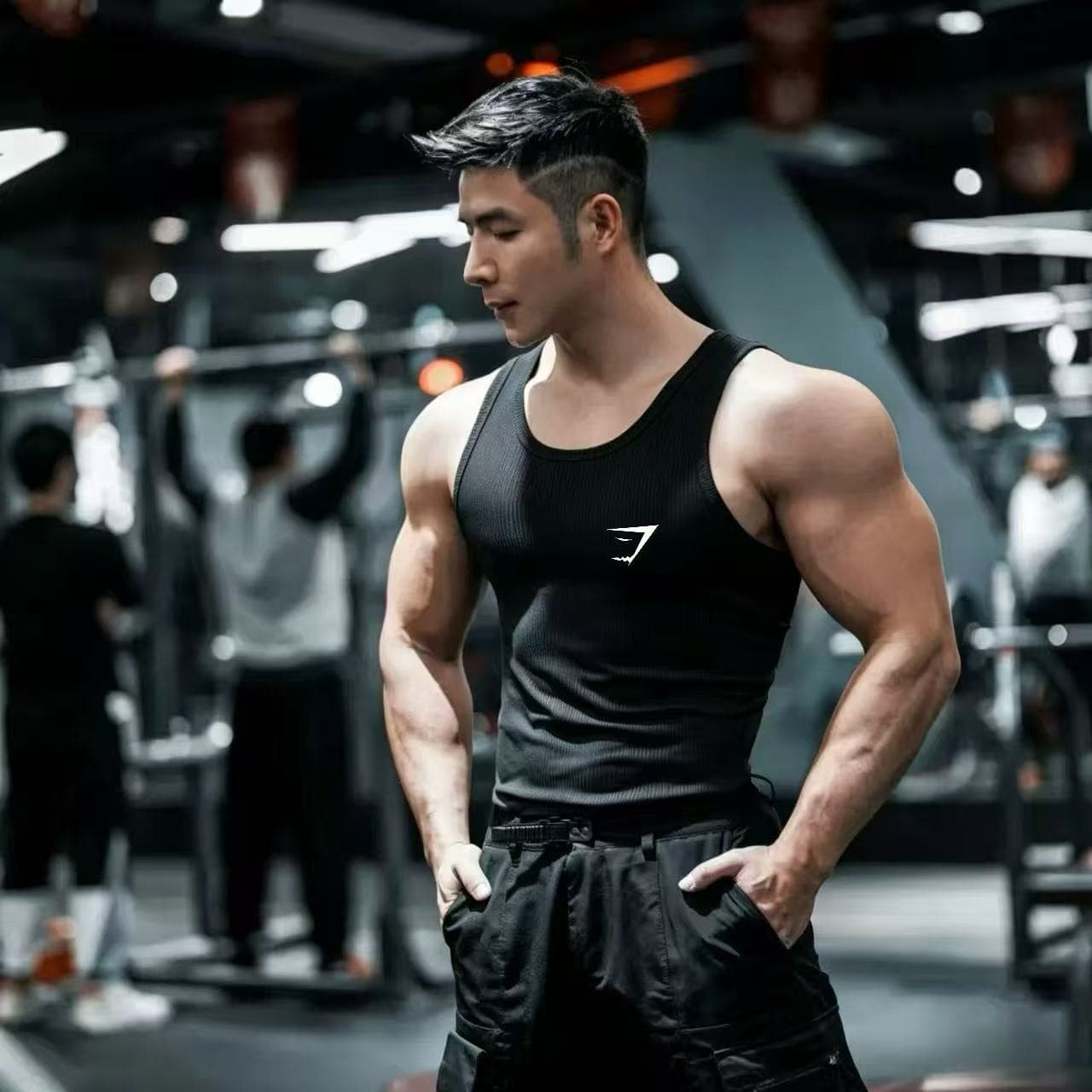 GYMSHARK American Style Men's T-Shirt Quick-Dry Summer Sports Tight Fit Breathable Sweat-Wicking Stretch Sleeveless Muscle Vest