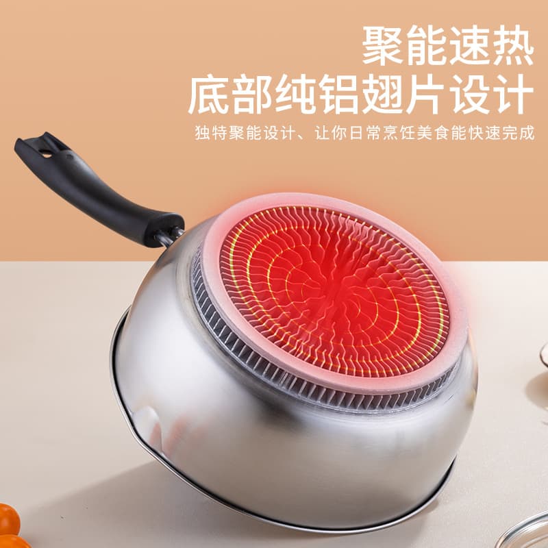316 Stainless Steel Energy-saving Snow Pan, Finned Milk Pot, Heat Concentrating for Home and Commercial Use, Noodle and Rice Pot, Restaurant Time-saving Efficiency Booster