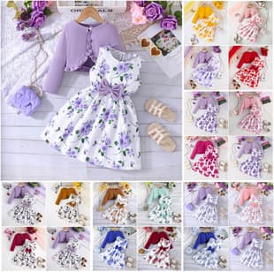 Cross-Border 2026 Spring/Autumn Toddler Girls' Colorful Camisole Dress + Solid Jacket Fashionable Baby New Style