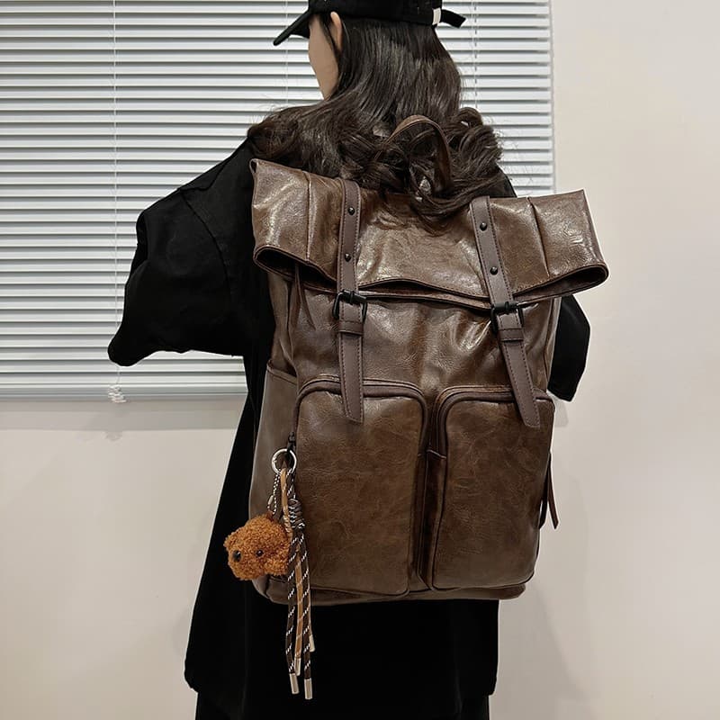 Premium PU Leather Backpack for Men New Trendy Brand Large Capacity Travel Backpack Casual Student School Bag Laptop Bag for Women