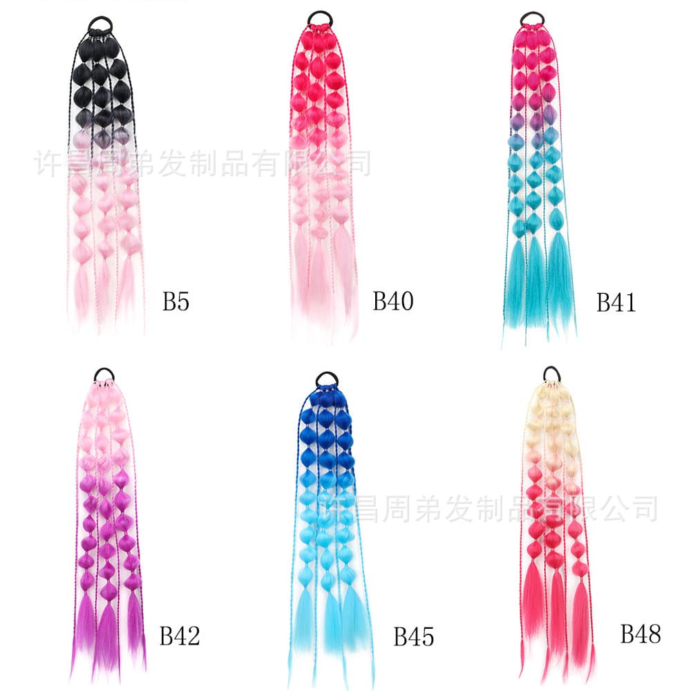 Colorful Jumbo Braid Fashion Gradient Bubble Braid Lantern Braid Hand-Braided Ponytail Wig for Women Hip Hop