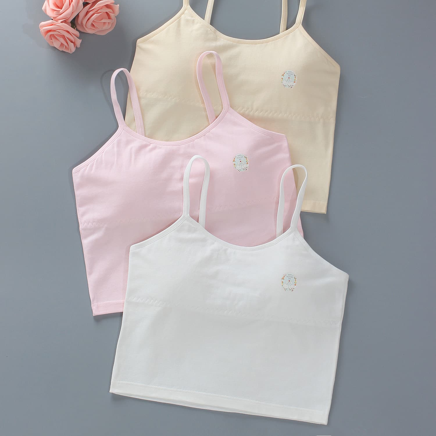 Girls' tank top, camisole, inner wear, bra for medium to large children during puberty, cotton summer wrap-around bra, 10-15 years old