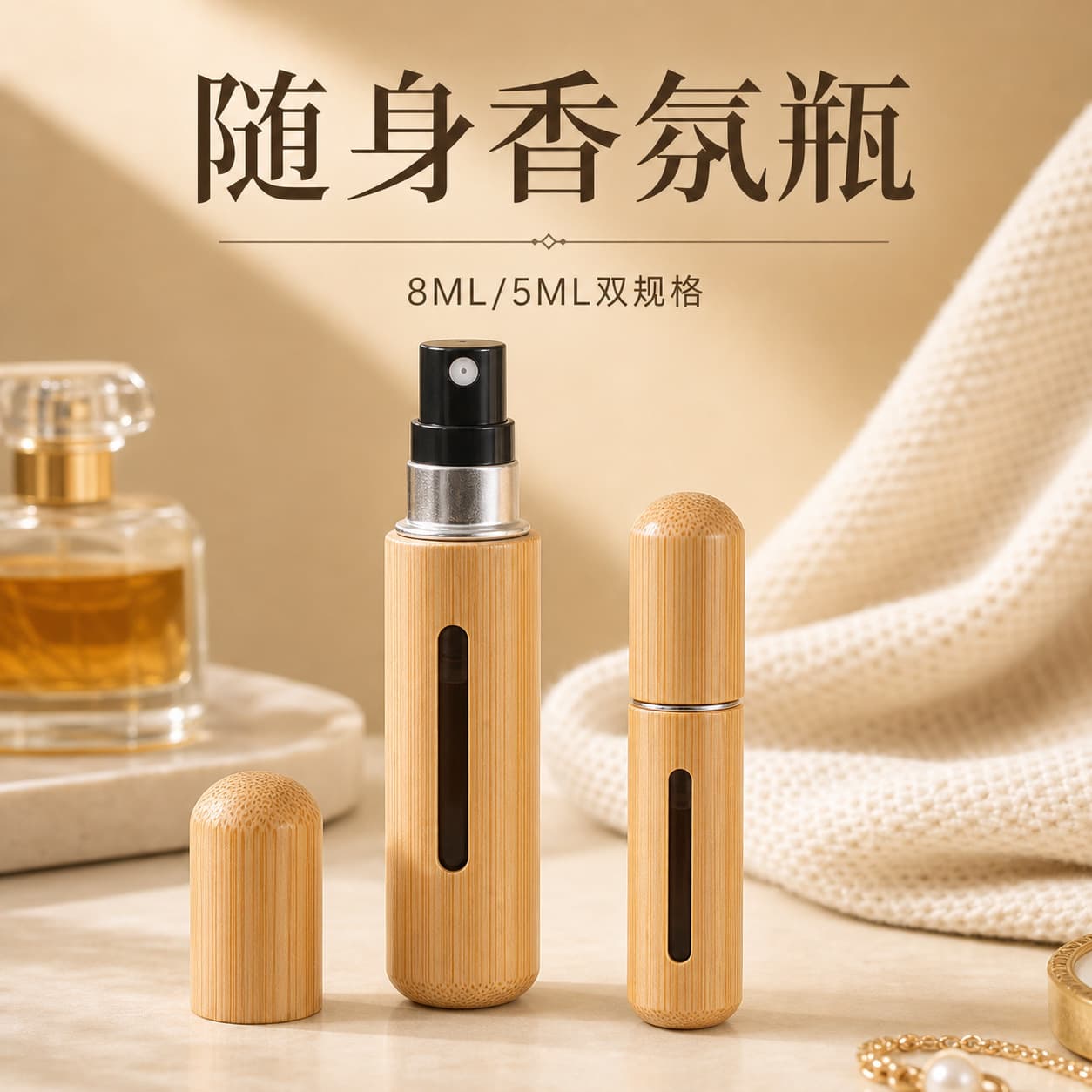 Bottom-Fill Perfume Bottle Splitter High-End Bamboo Shell Spray Bottle Mini Travel Portable Sample Empty Bottle
