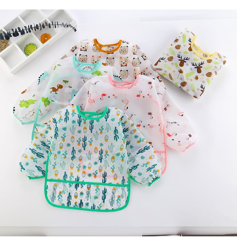 Newborn Reverse-Wear Baby Printed Smock, Boys and Girls Feeding Bib, Hanging Baby Disposable Smock Bib