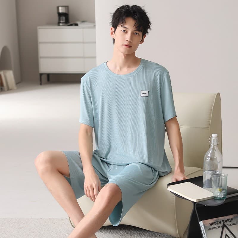 Ice Silk Men's Pajamas Summer Short Sleeve 2025 Thin Casual Simple Men's Clothing Plus Size Middle-Aged Youth Set Wearable Outside