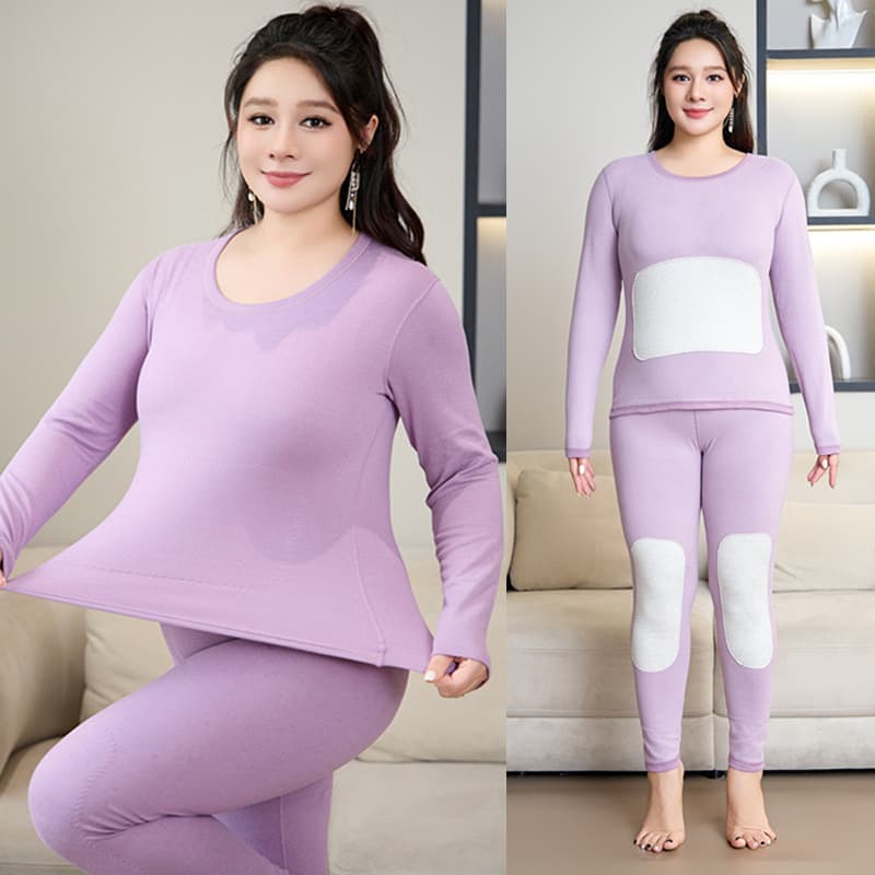 Drop Shipping Winter Plus Size Patch Thermal Underwear Women Plus Size Wool Silk Blend Loose Thin Fleece Autumn and Winter Long Johns Set