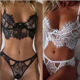 Sexy Lingerie European and American Style, Eyelash Lace Three-Piece Lingerie Set, Factory Stock Wholesale