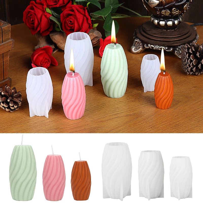 Fat Yaya Striped Thread Cylinder Candle Mold, Stripe Oval Candle Holder, Aromatherapy Plaster Ornament Mold, In Stock
