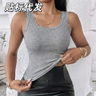 Europe America Trade Lace Edge Camisole Women Fixed Cup Solid Color Outerwear Inner Layer Cross-Border Plus Size Sleeveless Base Top