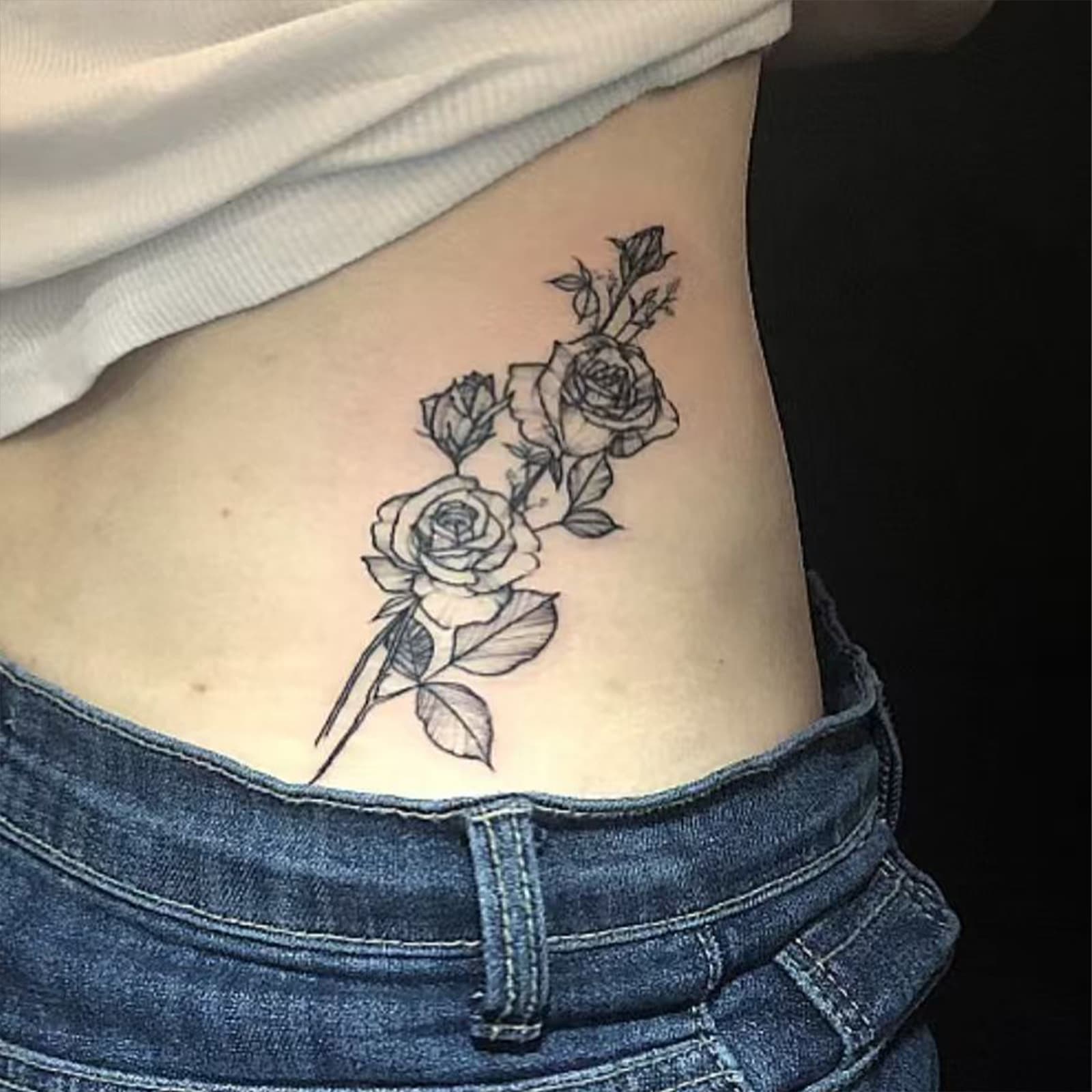 Fresh Line Rose Tattoo Sticker Waterproof Long-Lasting No Smudge Waist Side Waist Niche Atmosphere Tattoo Sticker