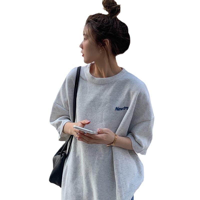 Five-Character Crab 6535 Cotton Summer Round Neck Loose Short Sleeve T-Shirt Women Casual Plus Size Women's Base Layer Top Women's Clothing