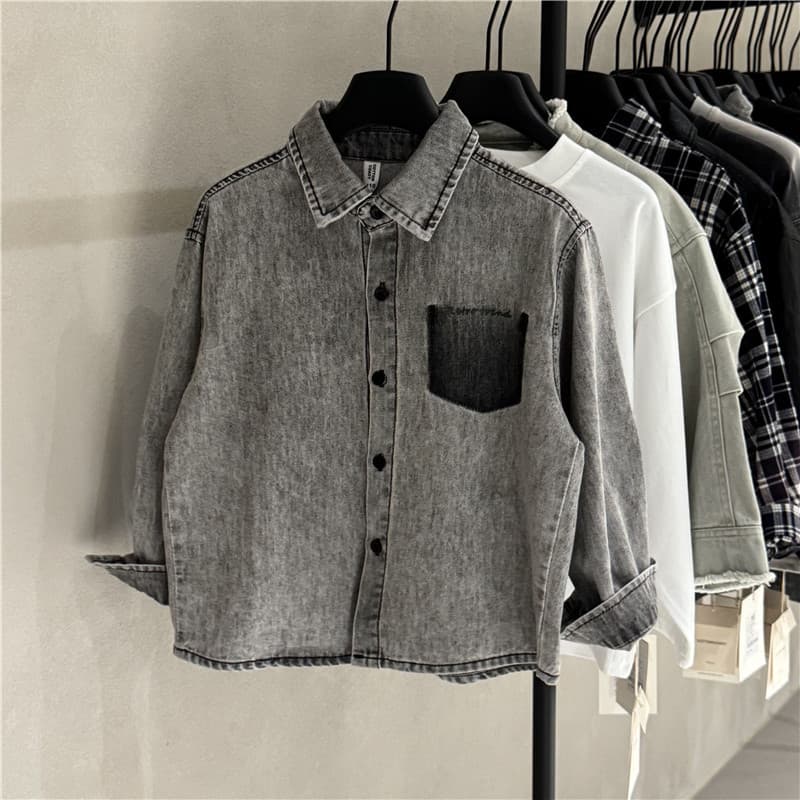 2026 Children's Autumn New Korean Style Denim Shirt Boys and Girls Fashionable Korean Long Sleeve Soft Denim Blouse
