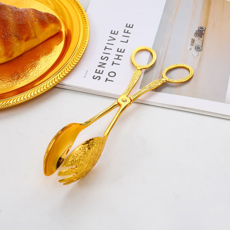Metal Embossed Food Tongs European Style Cake Bread Tongs Baking Supplies Outdoor BBQ Tool Serving Spoon