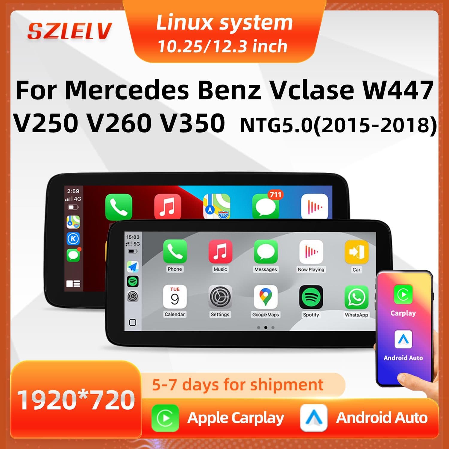 Qualcomm 6125 Android MP5 Car Radio for Mercedes-Benz V-Class W447 V250 V260 V350 Navigation
