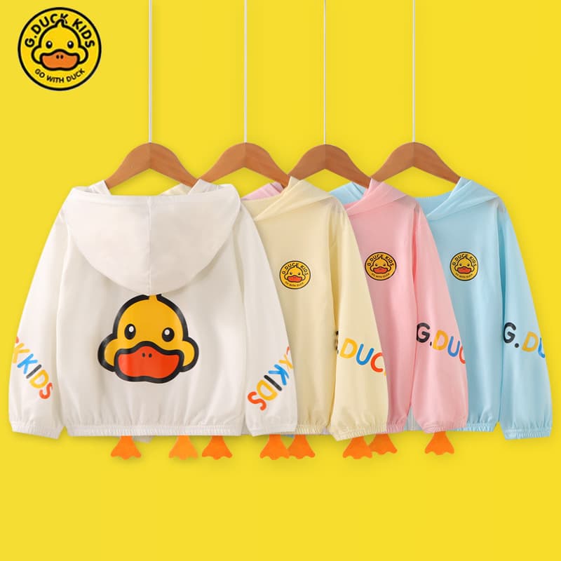 Hello Little Yellow Duck children's summer sun protection clothing, boys' and girls' outdoor outerwear, children's clothing, breathable tops, summer clothes, ice silk.