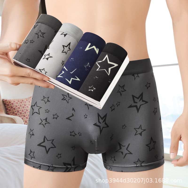 Men's Boxer Briefs, Young Men's Sports Breathable Mid-Waist Plus Size Four-Corner Underwear, Summer Trend