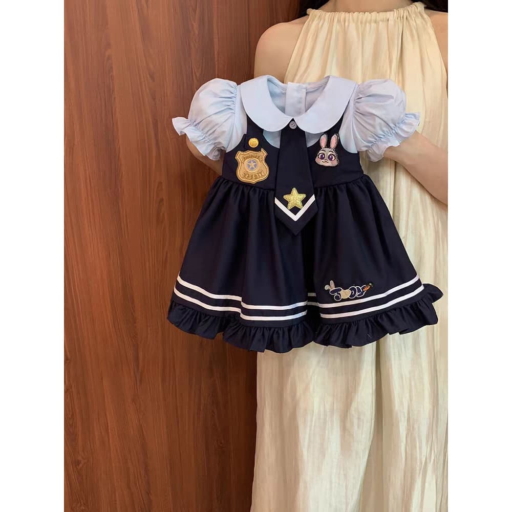Tian Xiaosi Girls' Lolita Princess Dress Stylish 2025 New Summer Little Baby Girl Bunny Police Officer Dress