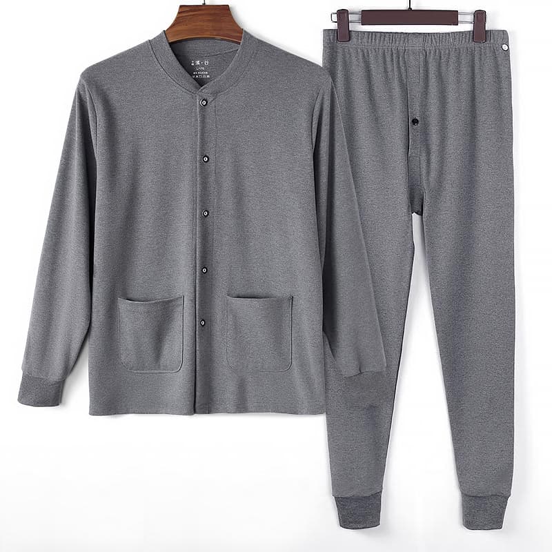 100% Pure Cotton Middle-Aged and Elderly Men's Thermal Top, Loose Fit Button-Up Front Closure Large Size Dad's Outfit