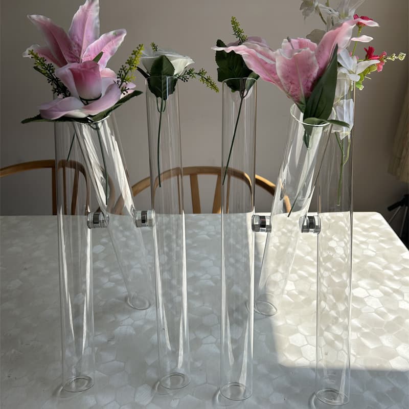 Wholesale wedding crystal table flowers, aisle decorations, fresh flowers, glass vases, wedding decorations, transparent cylindrical flower stands