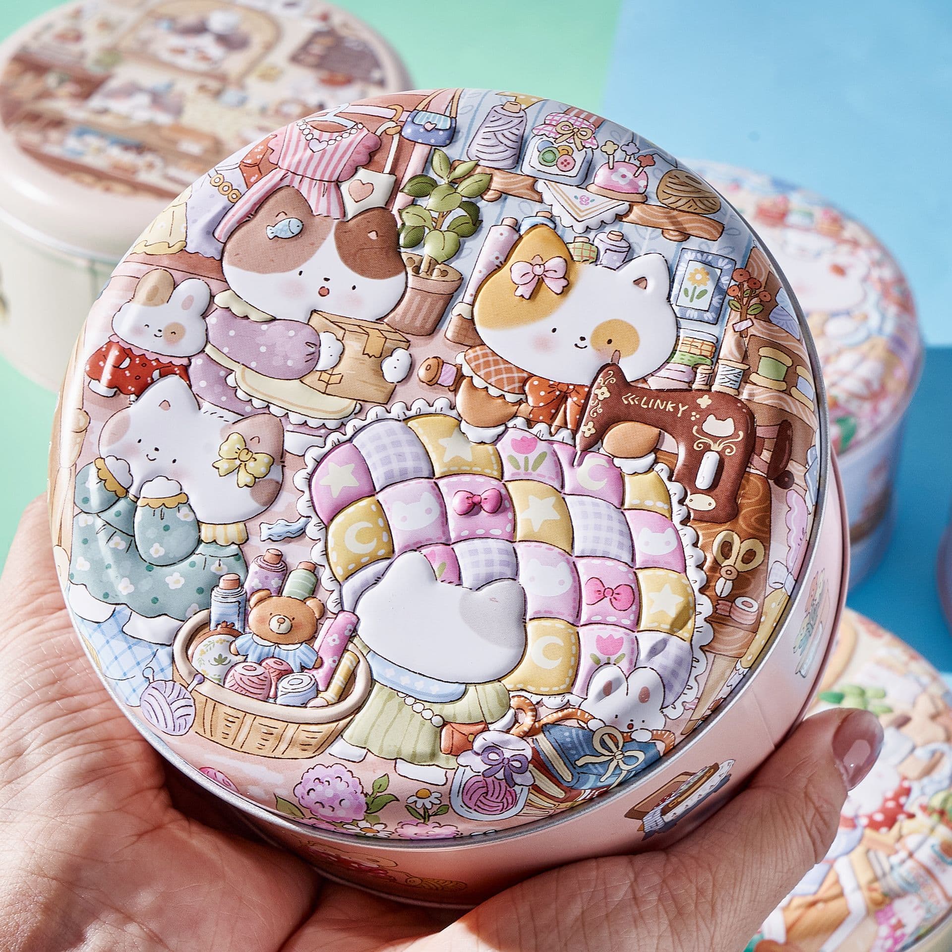 Children's Day Small Cookie Tin, Round Tin Box, White Rabbit Cartoon Candy Container, Chocolate Jar, Cake Box