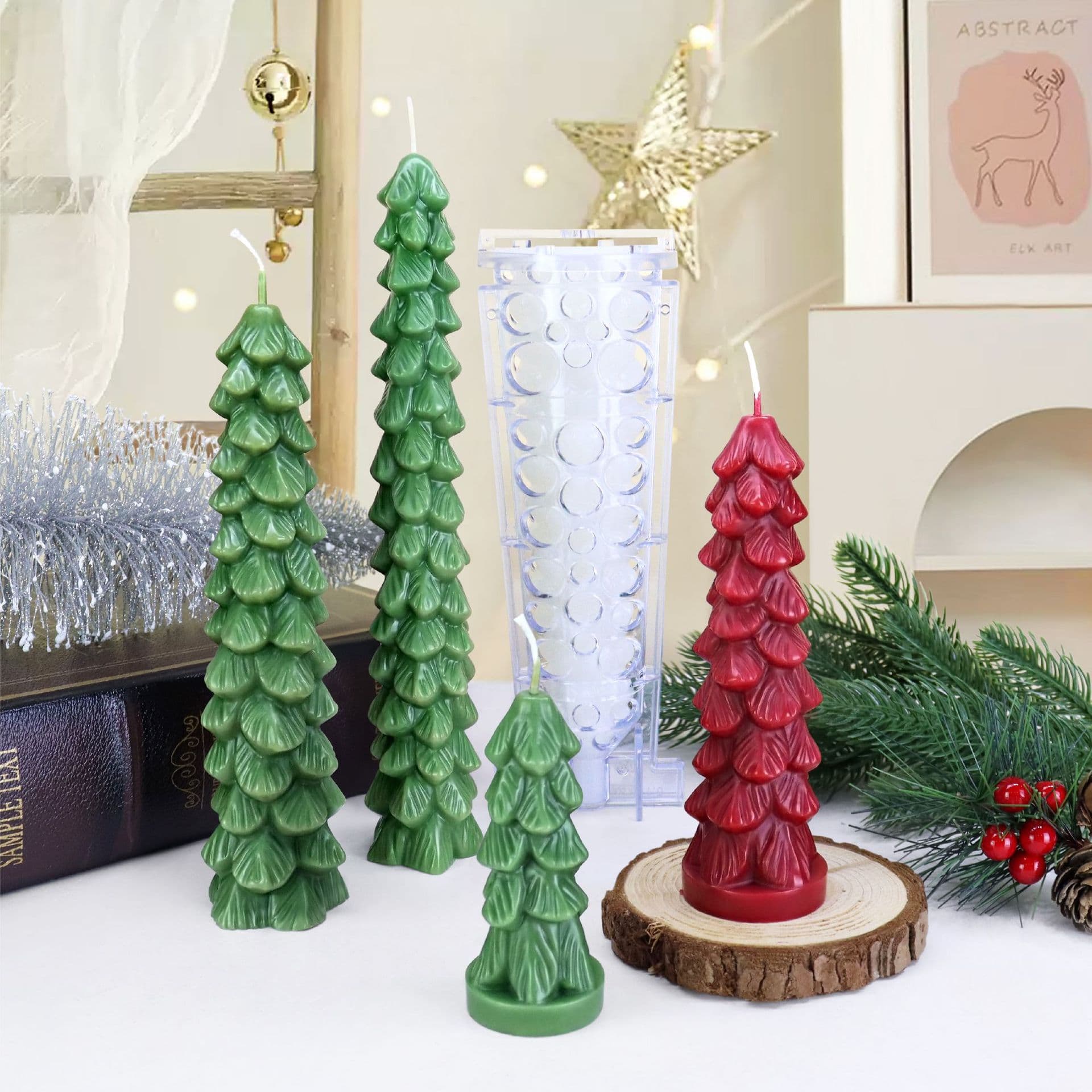 Xiongwei LED and Candle Dual-Use Christmas Tree Silicone Mold, Integrated Silicone Mold with Outer Support Anti-Deformation Candle Mold