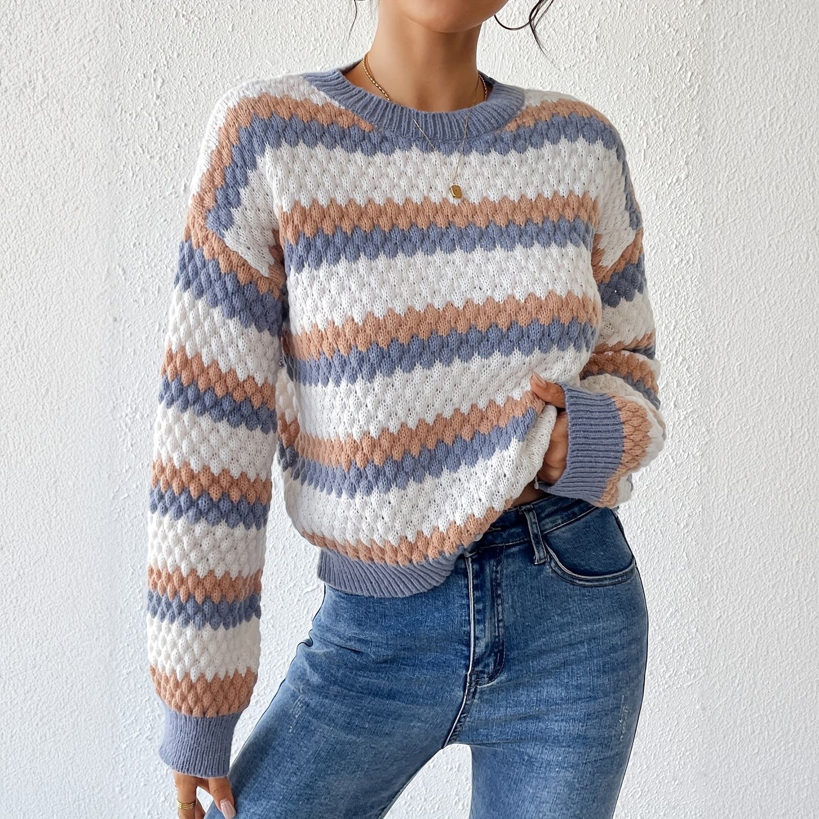 2026 autumn and winter new mixed color sweater Amazon cross-border European and American clothing style sweater long-sleeved pullover sweater top