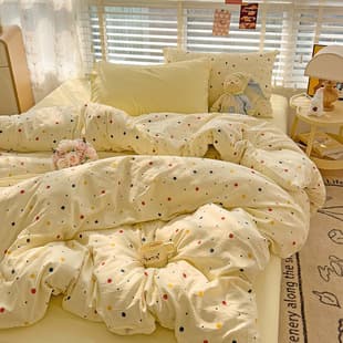 [With Certificate] Cheese Milk Cover Four-Piece Set, Washed Cotton Cream Style Duvet Cover, Instant Retail Meituan Hot Seller