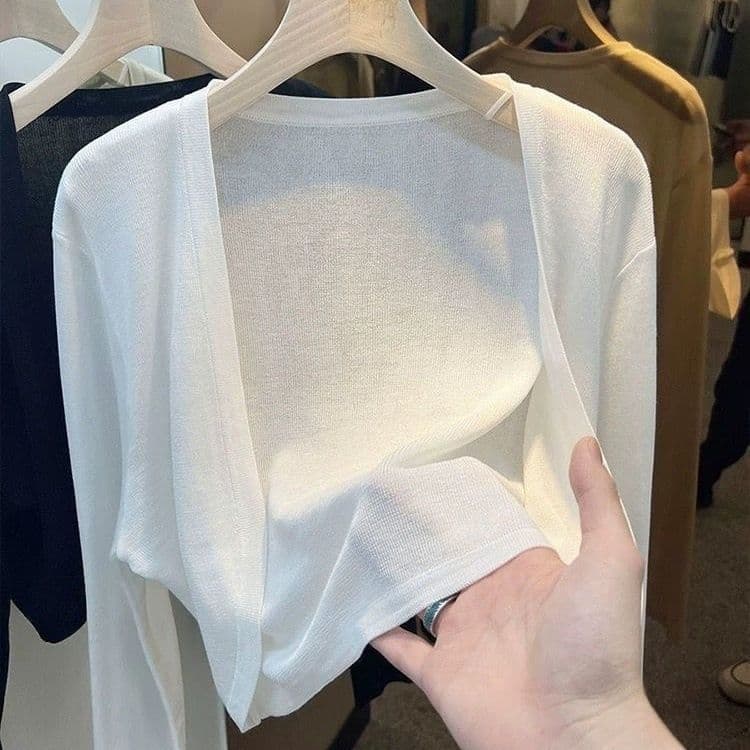 Internet-Famous Short Ice Silk Knit Sunscreen Cardigan Women Thin Summer Slip Dress Outerwear Chiffon Jacket Air Conditioner Cover-Up