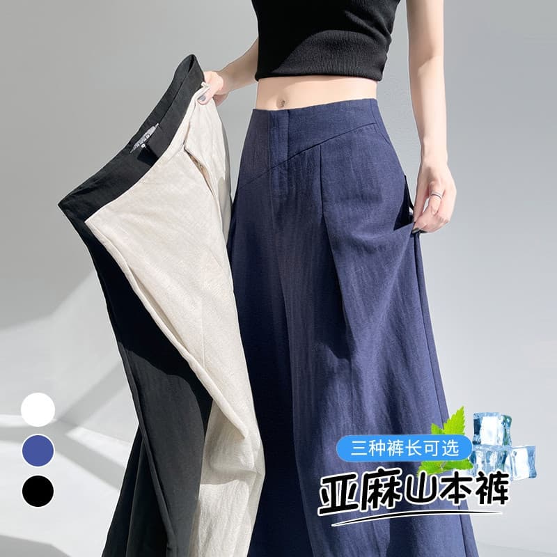 Spot 2026 summer new linen ice silk wide-leg pants high-waisted cotton and linen Yamamoto pants thin casual pants for women