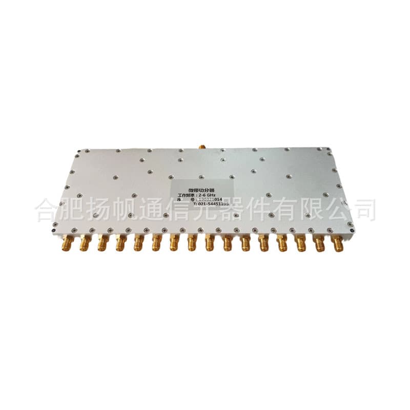 2-6GHz, 20W, 14.5dB insertion loss, low VSWR, 16-channel microstrip power divider, SMA female interface