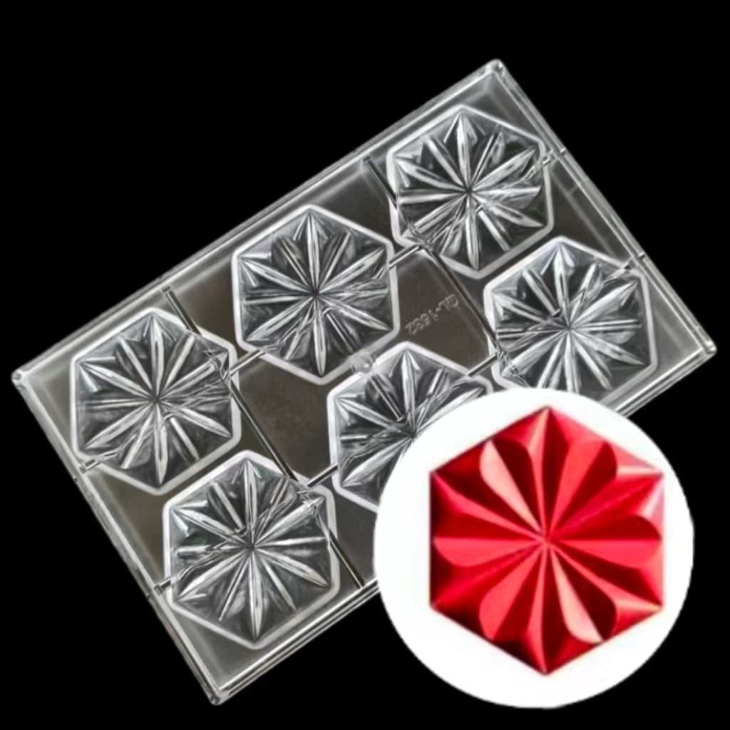 6-Cavity Flower Hexagon Chocolate Mold, Diamond Slice Dried Fruit Chocolate Hard Plastic Mold QL-1532