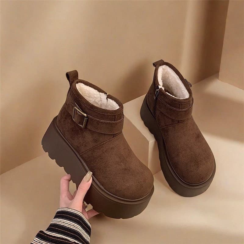 Women's Thick-Soled Fleece-Lined Warm Snow Boots, 2025 Autumn/Winter New Style, Retro Trendy Short Boots, Slip-On Cotton Shoes