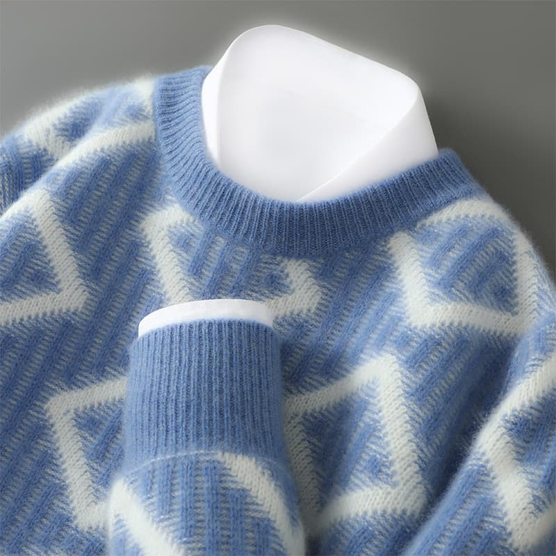 Autumn/Winter Men's Loose Round-Neck Color-Block Wool Sweater Casual Thick Pullover Business Knitted Wool Base Layer