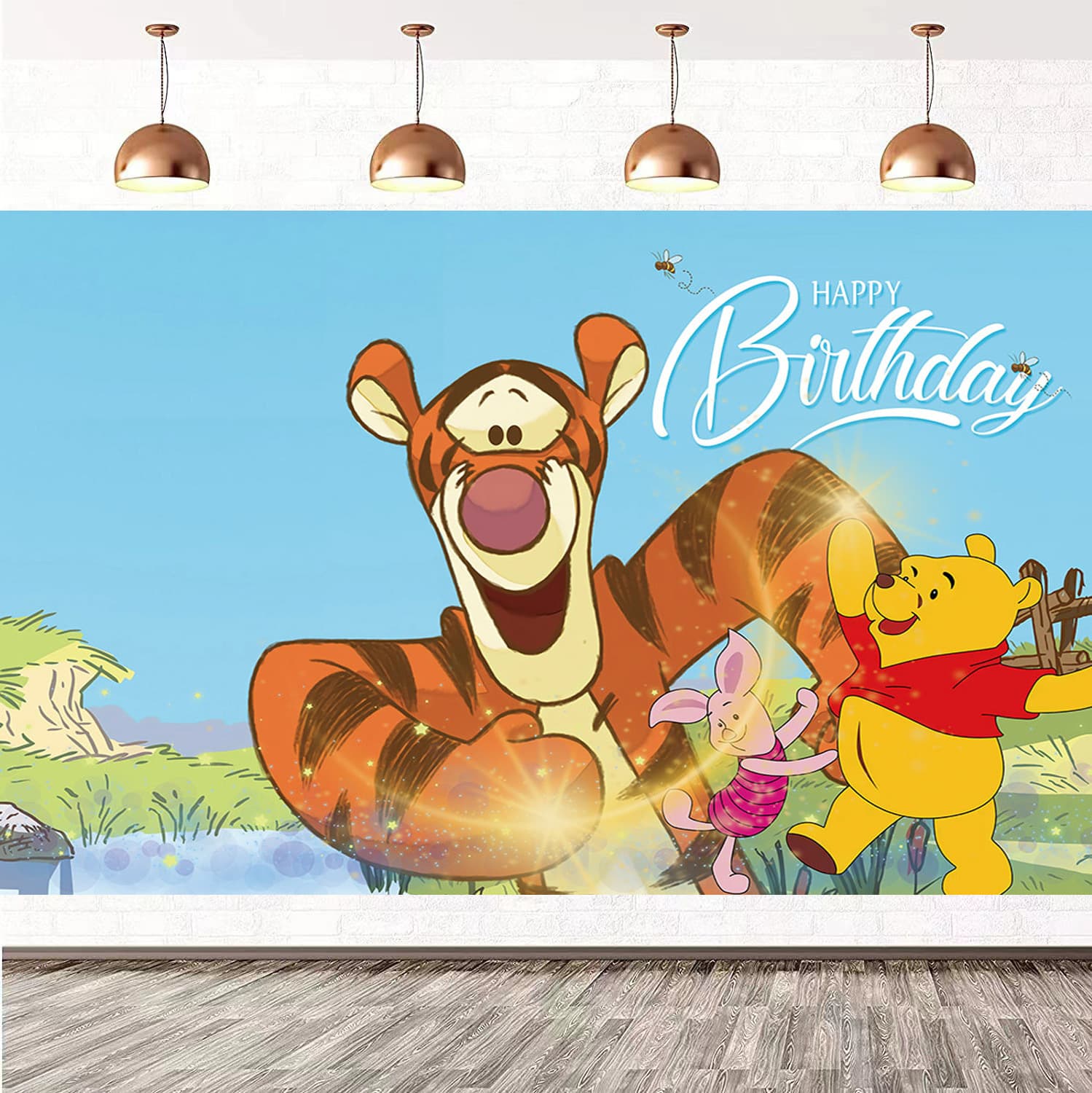 Amazon Cartoon Winnie the Pooh Photography Backdrop Baby Bath Birthday Photo Party Decoration Banner