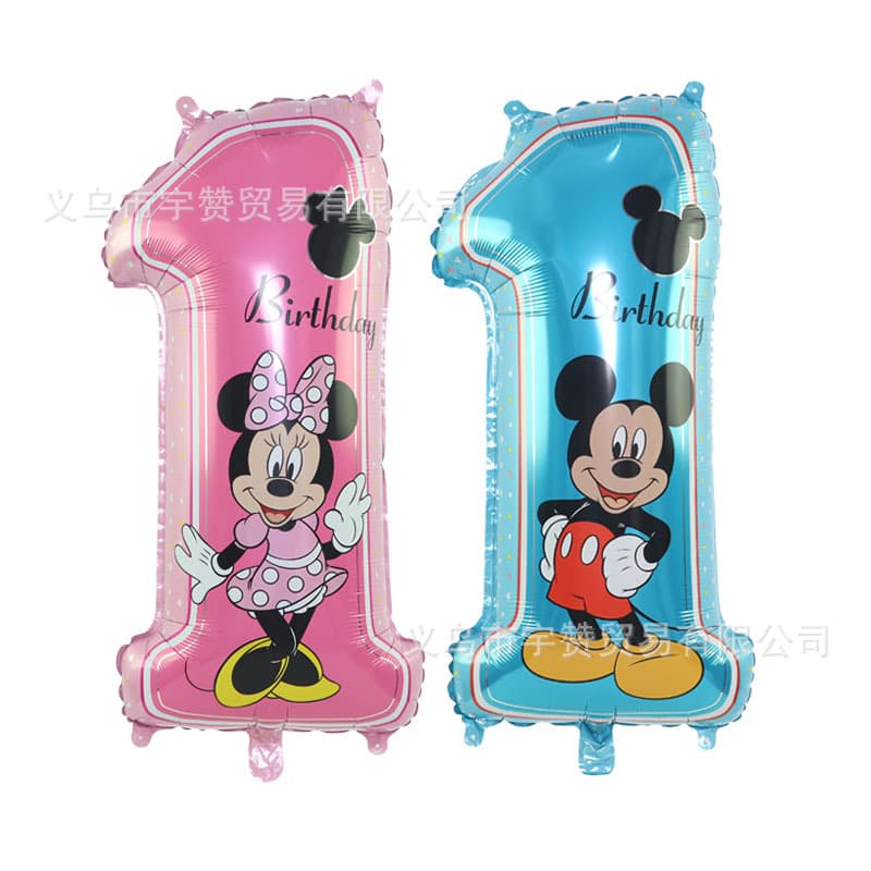 Cartoon 32 Inch Minnie Mickey Digital Balloon Children's Birthday Mickey Mouse Digital 1 Aluminum Film Balloon