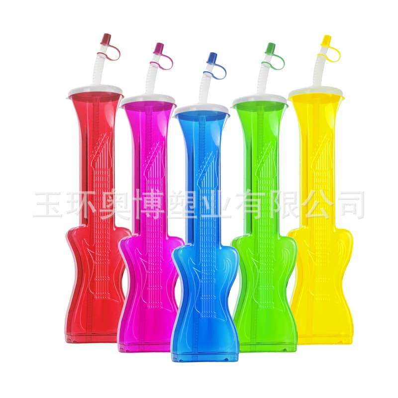 Cross-border New Product 24oz Guitar Cup Summer Juice Cup Party Tall Neck Cup Guitar-shaped Cup Creative Straw Cup