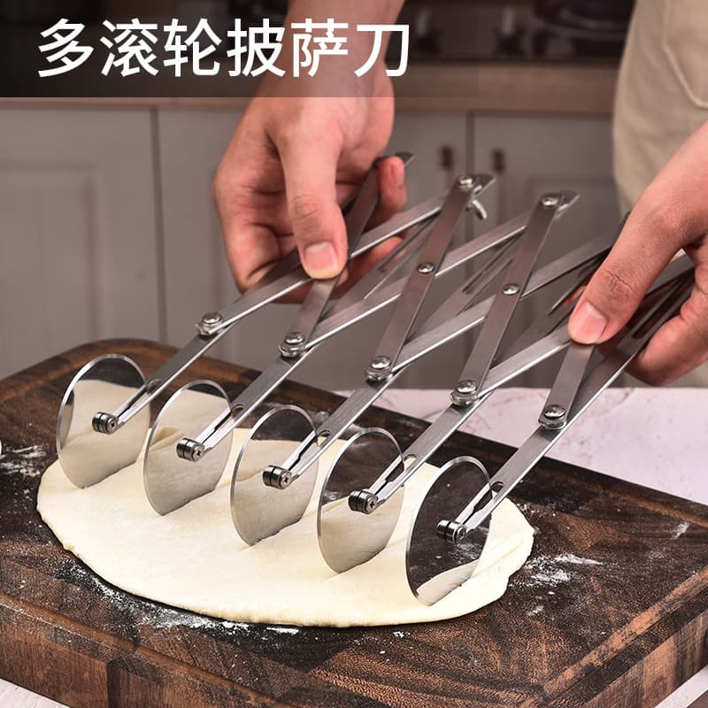 Multifunctional Pizza Cutter Retractable Multi-Wheel Dough Cutter Roller Knife Single Head Stainless Steel Noodle Cutter In Stock