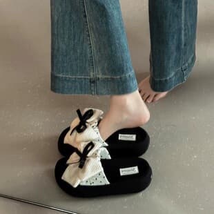 Design Bow Flat Sandals for Women 2026 Summer Youth Double-Layer Fashion Non-Slip Thick Sole Casual Slippers