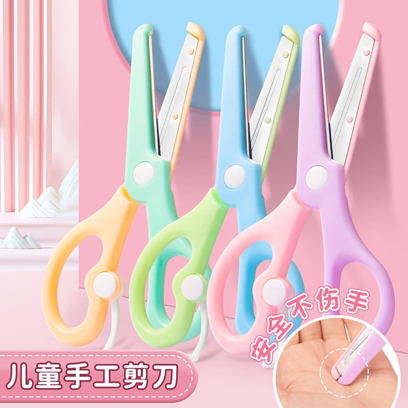 Factory Direct Children's Safety Scissors for Kindergarten Handmade Paper Cutting, Anti-Pinch Elastic Round Head Plastic Small Scissors