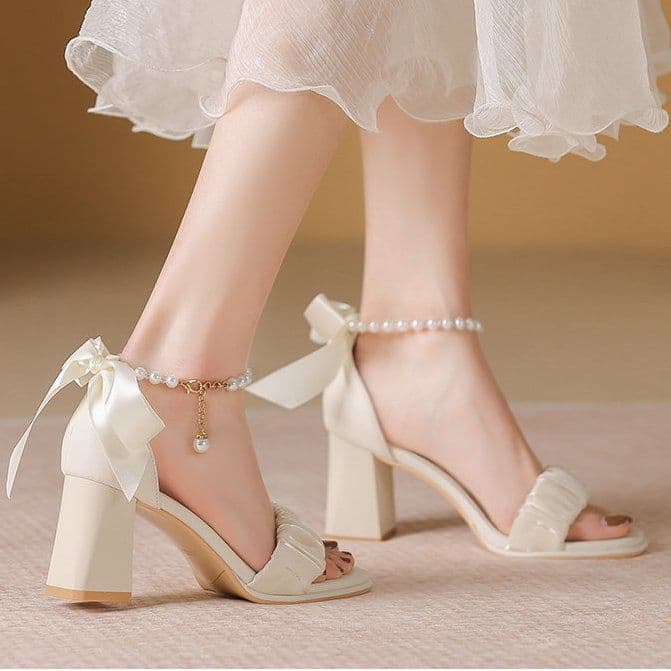 Block Heel Sandals 2026 Summer New French Style Elegant Girl Student Fairy One-Strap Versatile Dress High Heels
