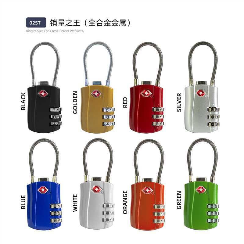 Hot Selling TSA Lock Steel Cable Small Padlock Overseas Travel Telescopic Handle Luggage Locks Cross-border 02ST Combination Lock