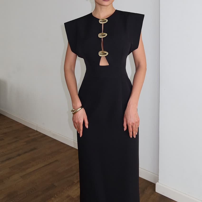 2026 Summer European and American Women's Black Blazer Dress with Waist-Cinching Cutout Design, Commuter Style Elegant Dress with High-End Appeal