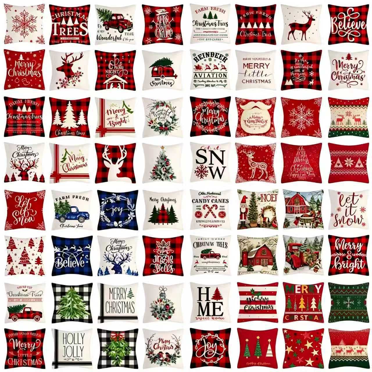 Christmas Pillow Cover Set of 4 for Home Decoration, Living Room Sofa Cushion Cover, Bedroom Throw Pillow, Factory Wholesale