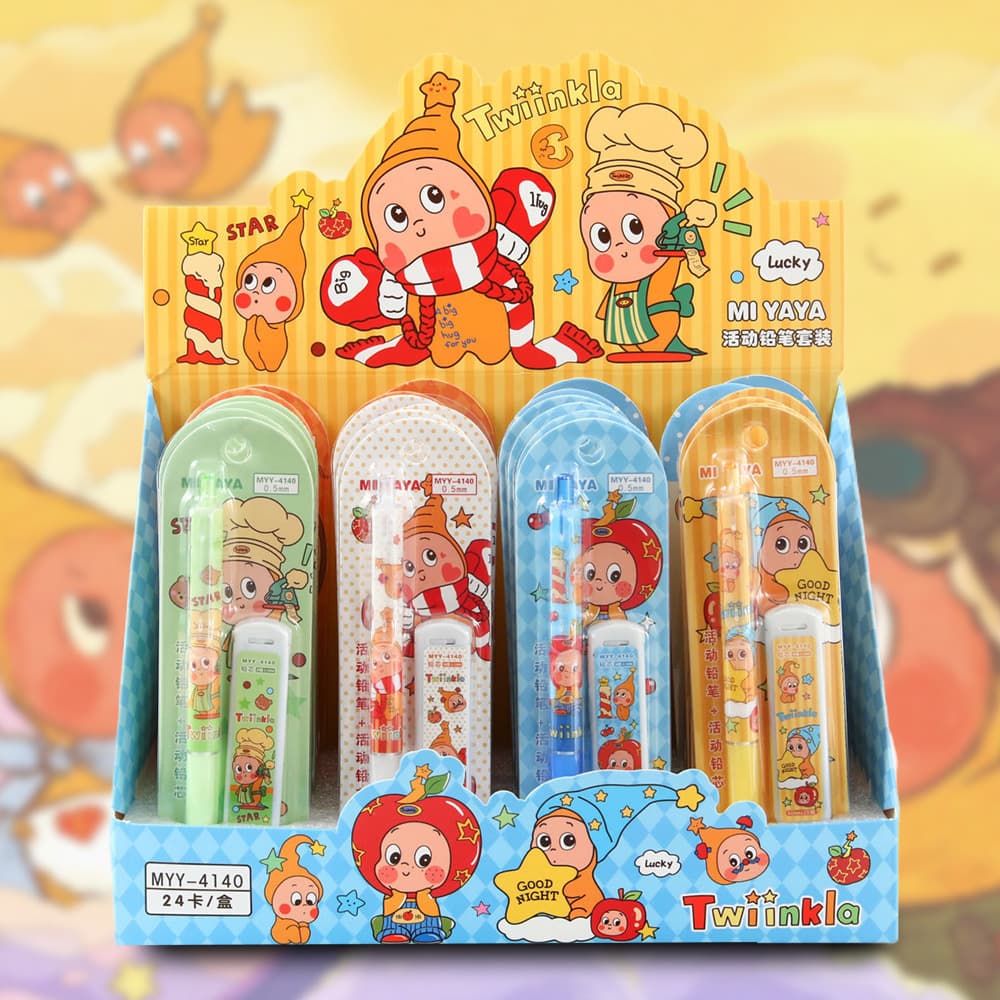 New Wish Star Mechanical Pencil Set - Cartoon High Appearance Automatic Pencil + Lead Refill Combo for Students