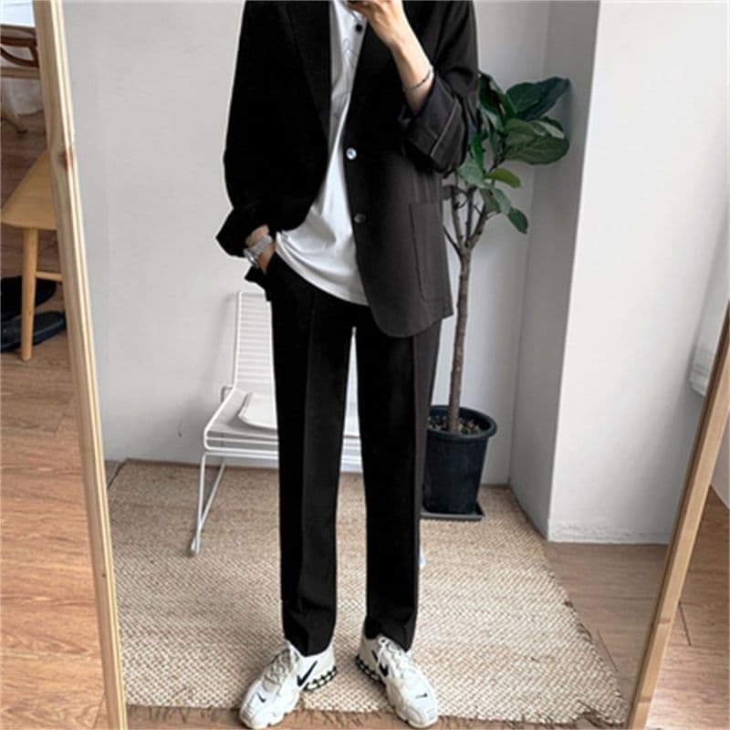 Spring/Summer Men's Suit Trousers - Flowy Wide-Leg Trousers, Loose Straight Leg Dress Trousers, Casual Trousers, Preppy Style DK