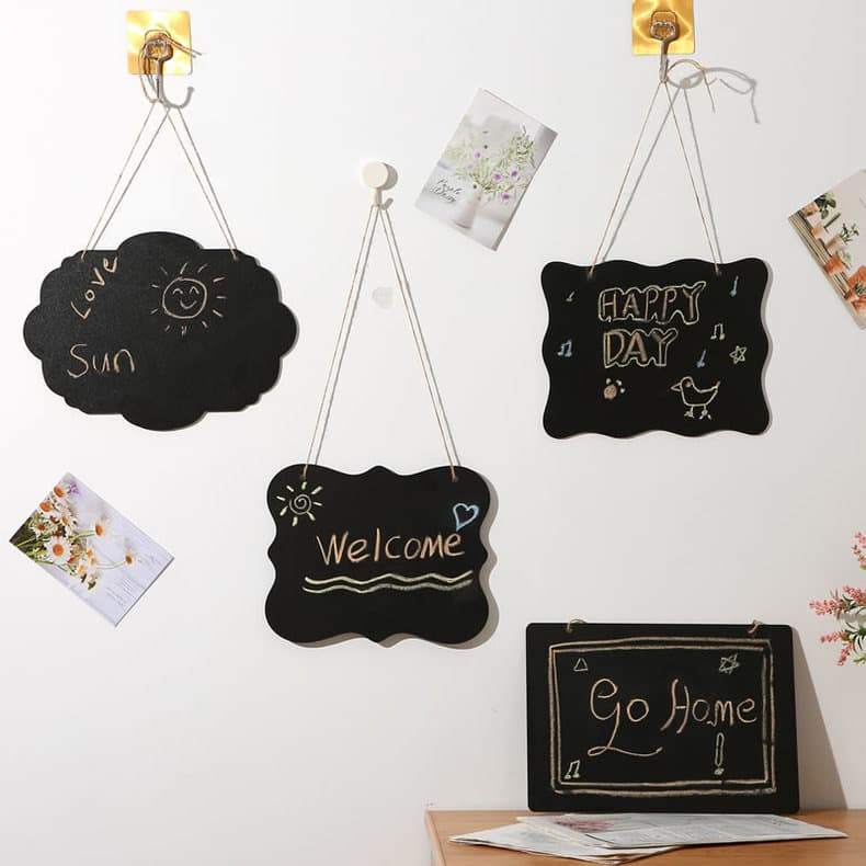 Wooden Mini Blackboard Four Styles Hanging Double-sided Message Board Wall Door Decorative Hanging Ornaments Zakka Small Blackboard