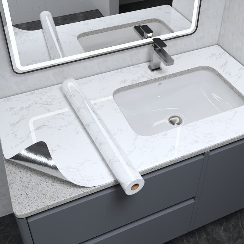 Bathroom Vanity Countertop Waterproof Renovation Sticker, Marble Cabinet Wall Film for Sink Basin
